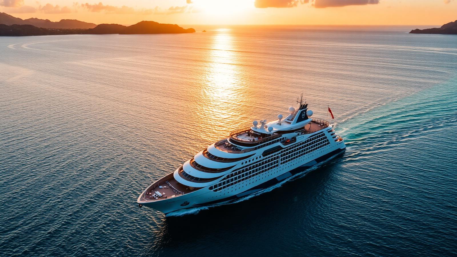 Cruzeiro MSC Virtuosa navegando pelo litoral brasileiro ao pôr do sol